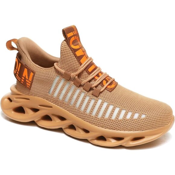 Men's Brown Breathable Running Walking Ultra Sport Gym Slip On Sneakers Shoes - Picture 2 of 7